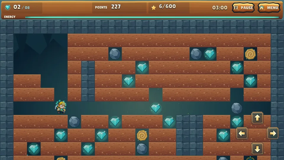 Gemzibble First Light cave with diamonds, rocks and touch controls