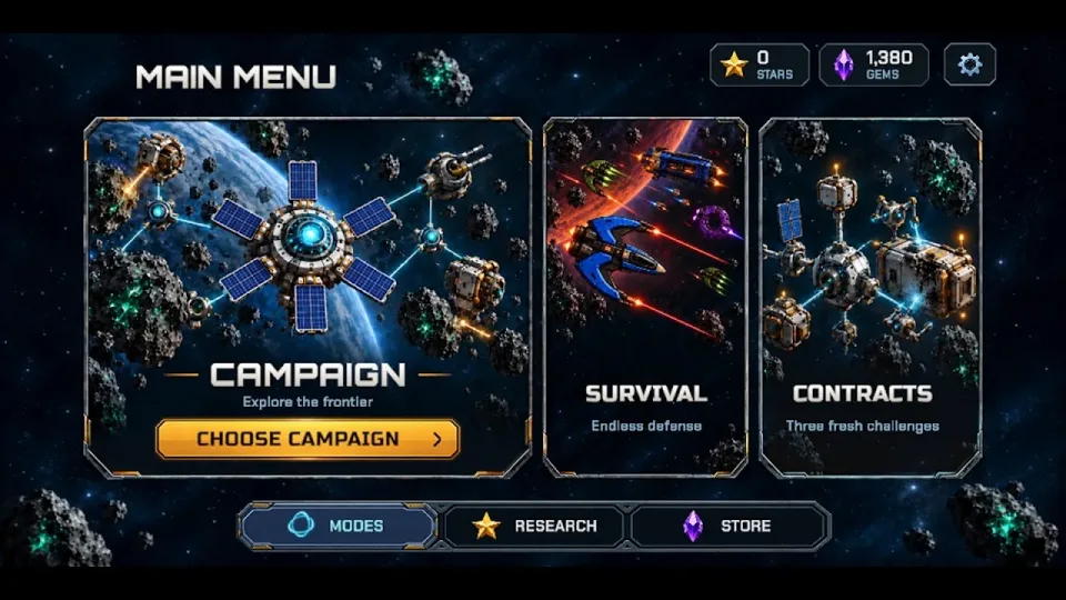 Iron Nebula campaign, survival and contracts menu