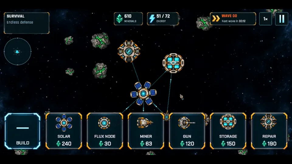 Iron Nebula space base and defense gameplay